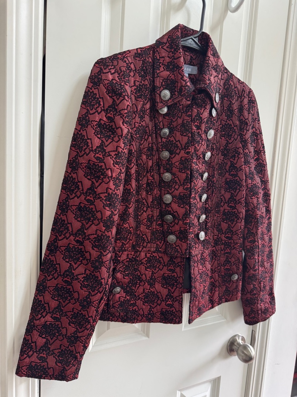 Cass Red Brocade Military-Style Blazer Jacket - Picture 4 of 8